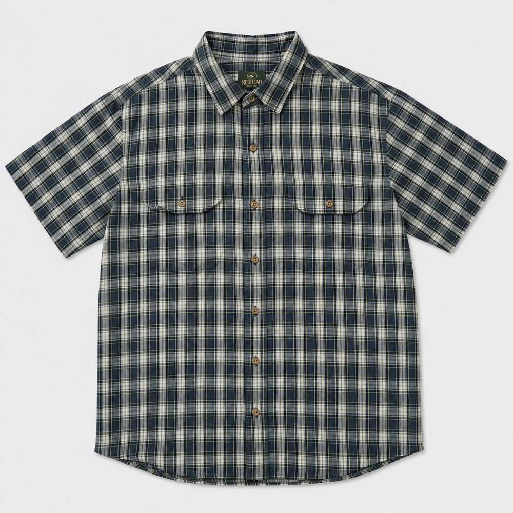 RedHead Shirt Mens XL Blue Green Plaid Short Sleeve Button Up Outdoor Casual